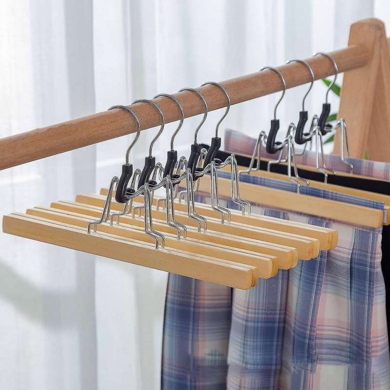 10 Pcs Grade Wooden Pants Hanger with Clips with 360 Swivel Hook