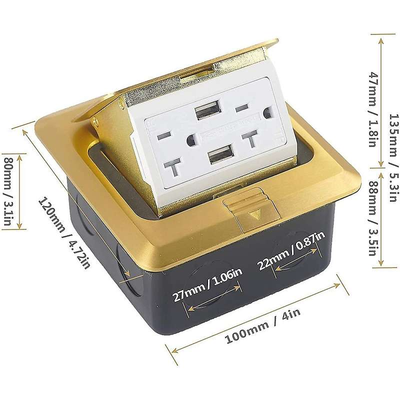 Pop-up Floor Outlet Covers Box, Power Box Kit , Gold,us Plug