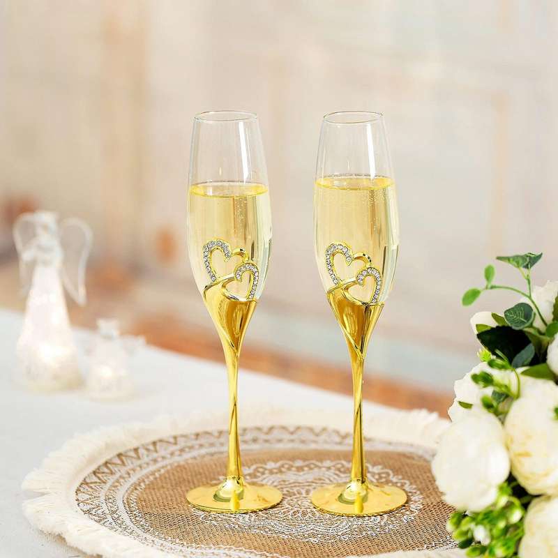 Wedding Champagne Glass Set with Rhinestone Rimmed for Wedding A