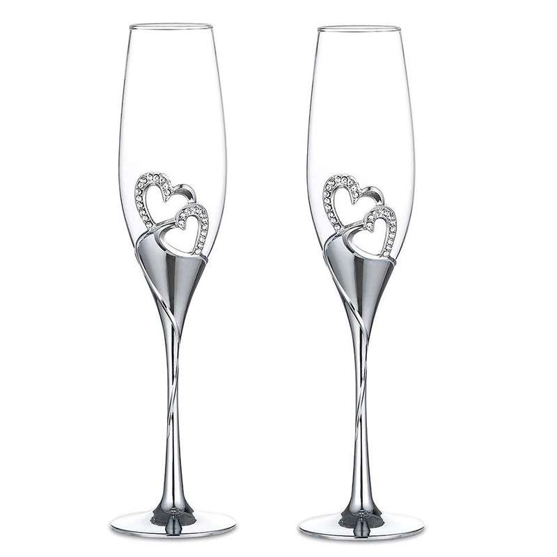 Wedding Champagne Glass Set with Rhinestone Rimmed for Wedding A