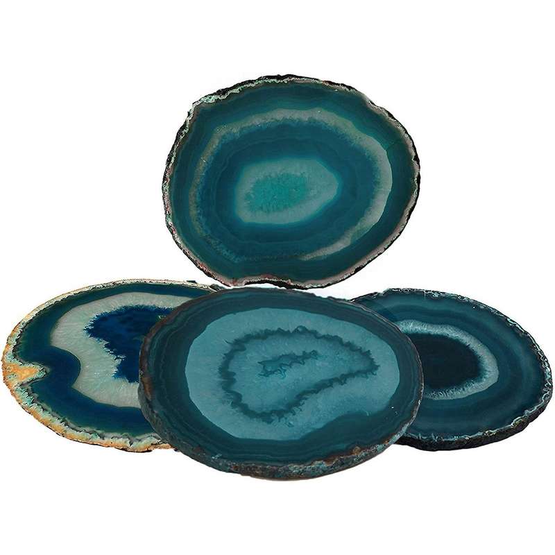 4pcs Agate Slice Blue Agate Coaster Teacup Tray Decorative Design