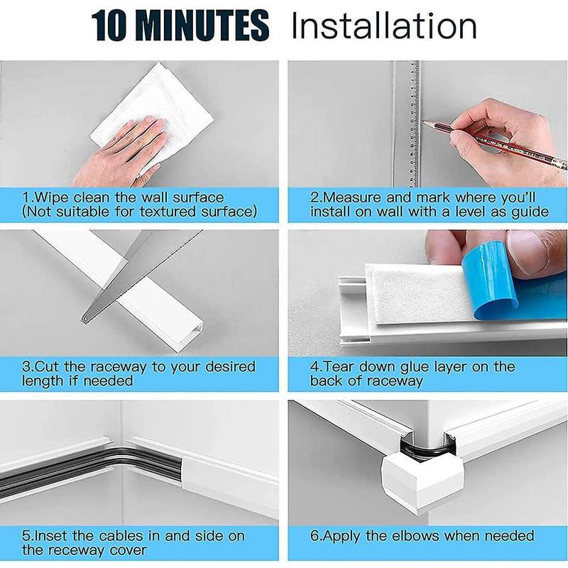 125.6in Cable Cover,cable Management Kit,cord Hider On Wall,roll Tie