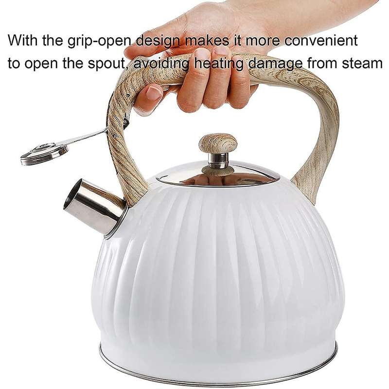 3.5l Tea Kettle for Stove Top with Wood Handle, White Pumpkin Shape