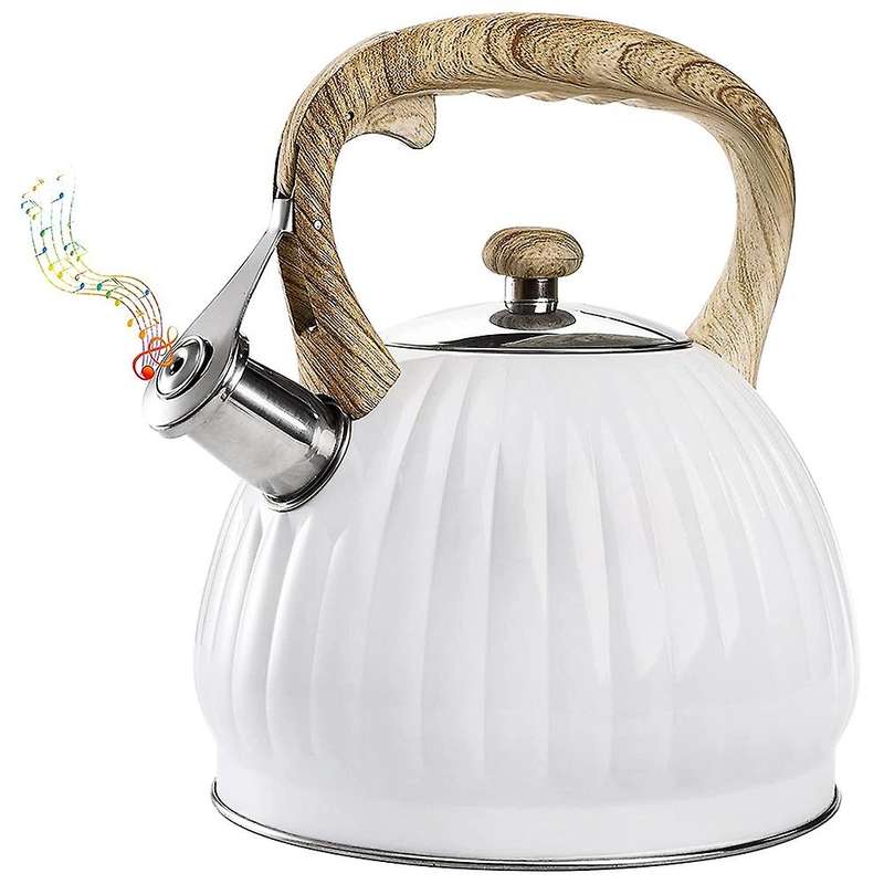 3.5l Tea Kettle for Stove Top with Wood Handle, White Pumpkin Shape