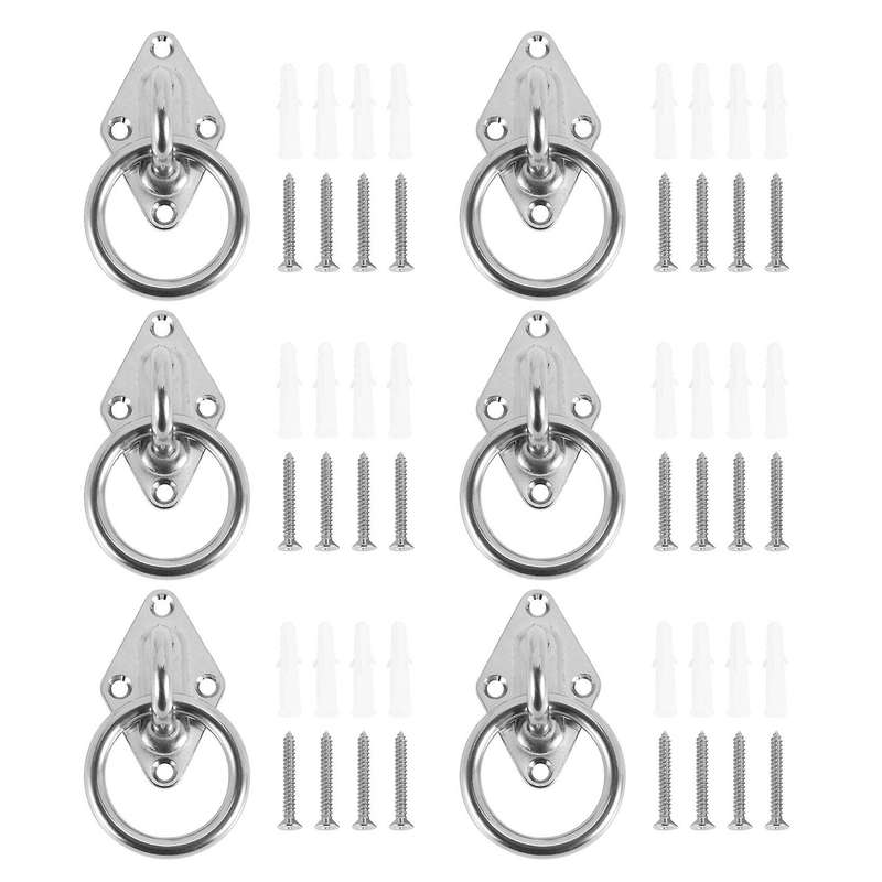 6pcs 80mmx50mm Mounting Hook with Round Ring Stainless Steel