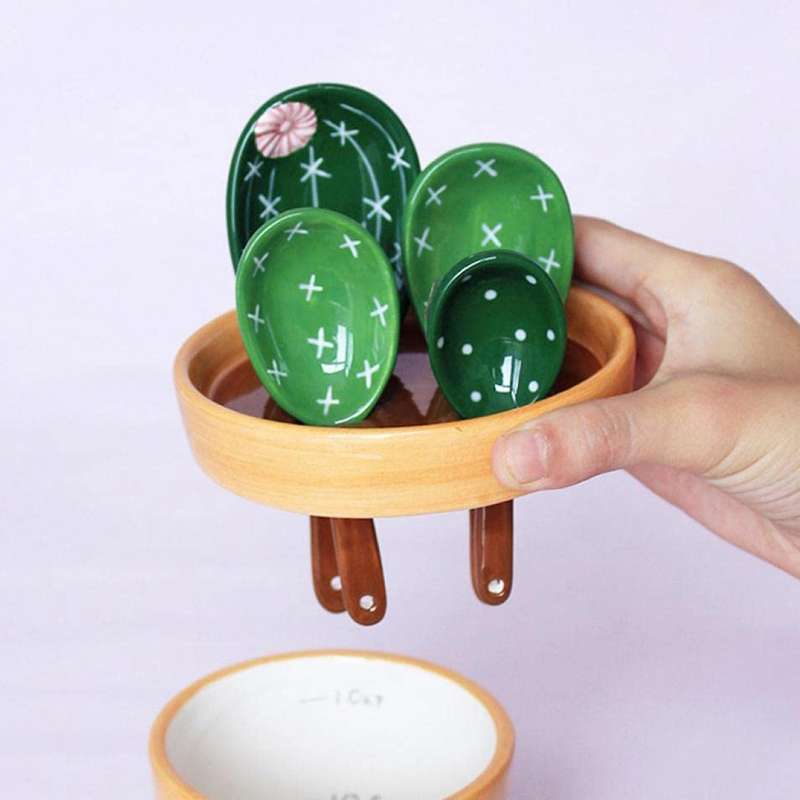 Ceramic Rice Spoon Cute Cactus Shape Cute Kitchen Tool with Base A