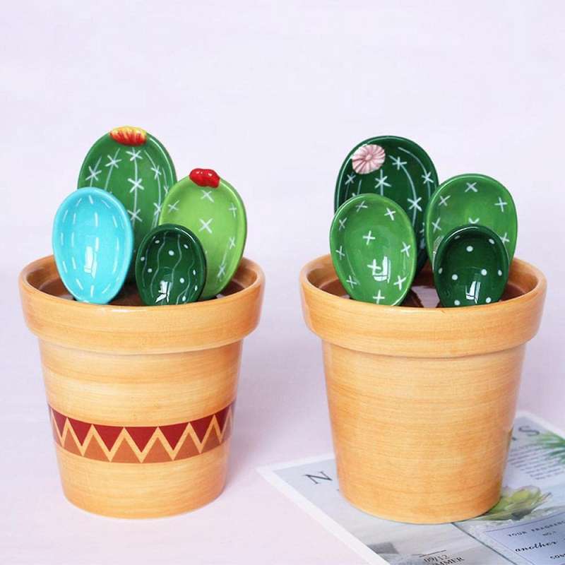 Ceramic Rice Spoon Cute Cactus Shape Cute Kitchen Tool with Base A