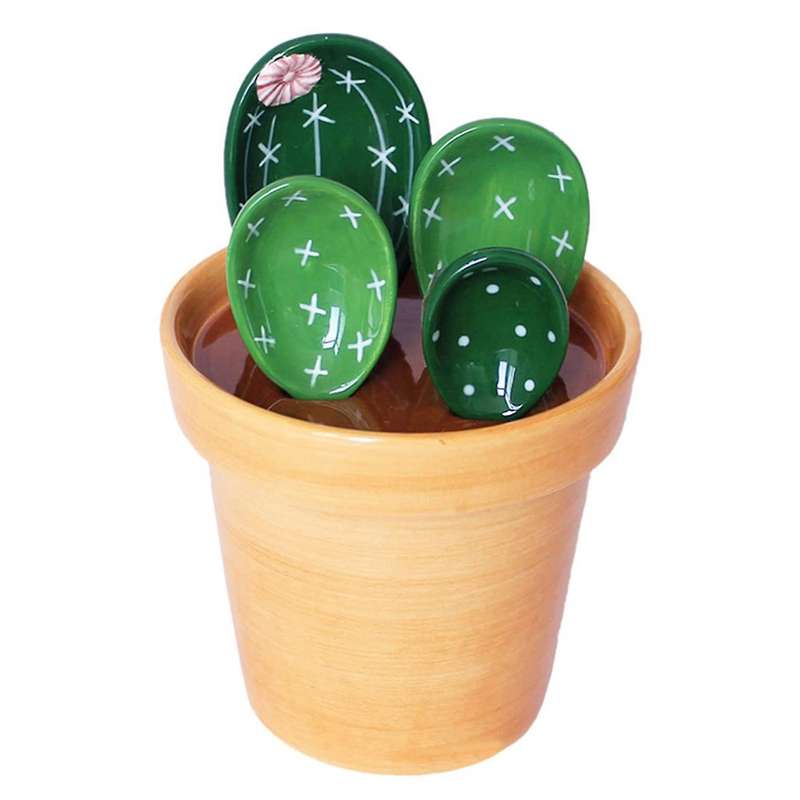 Ceramic Rice Spoon Cute Cactus Shape Cute Kitchen Tool with Base B