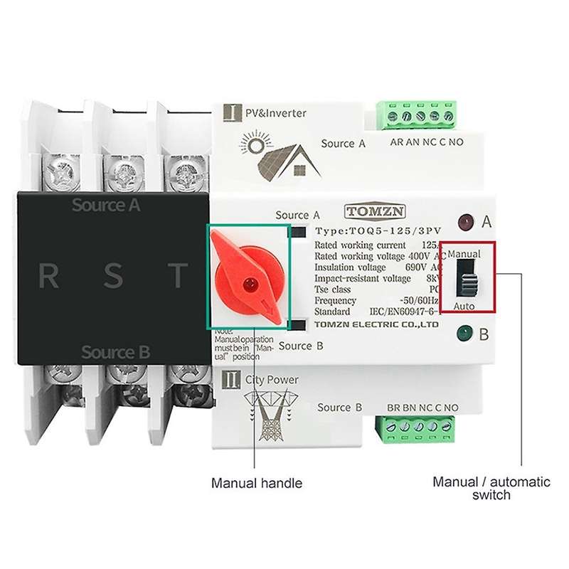 Din Rail 3p Ats Dual Power Automatic Transfer Switch Electrical 63a