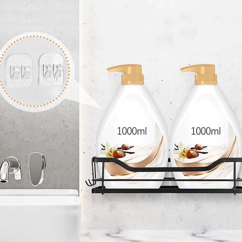 2pcs Bathroom Basket Rack with Hooks, Metal Shower Rack for Kitchen