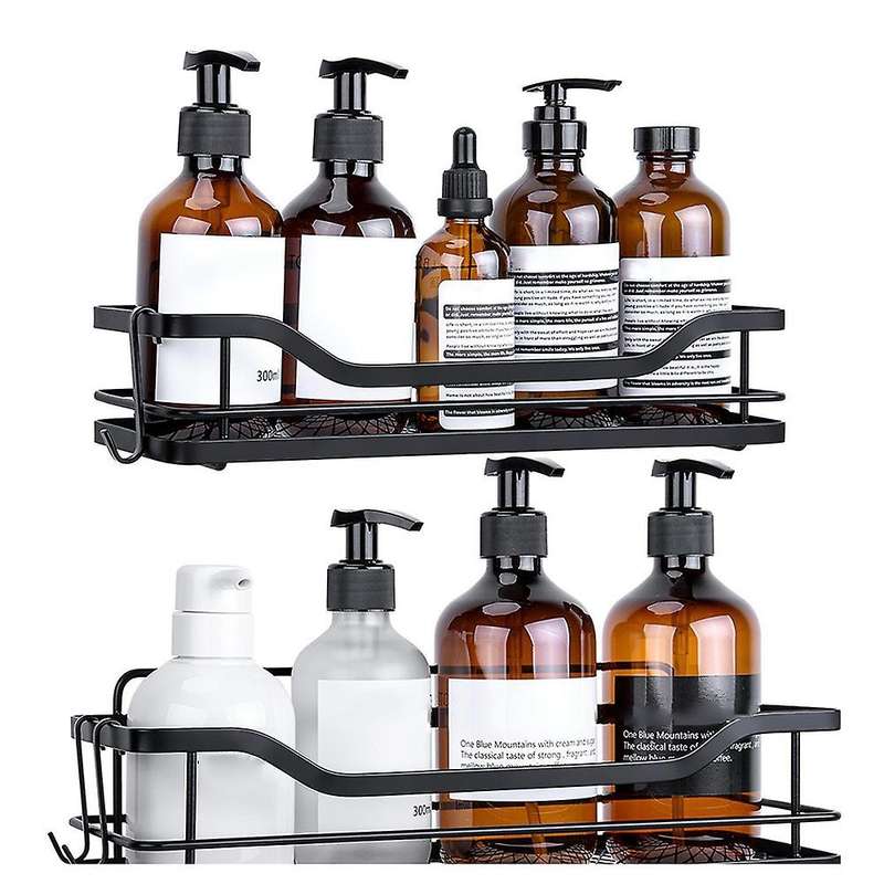 2pcs Bathroom Basket Rack with Hooks, Metal Shower Rack for Kitchen
