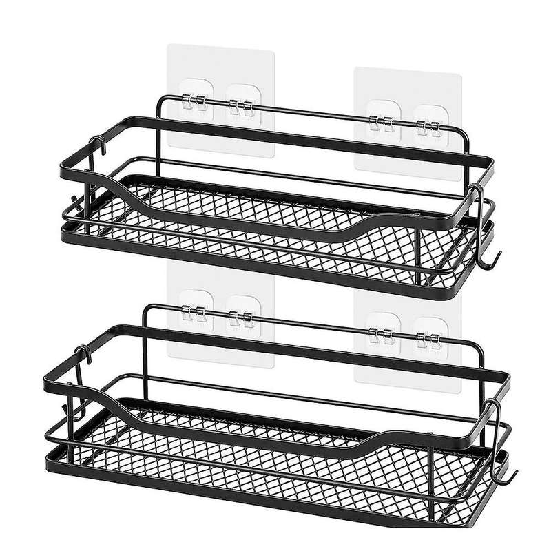 2pcs Bathroom Basket Rack with Hooks, Metal Shower Rack for Kitchen