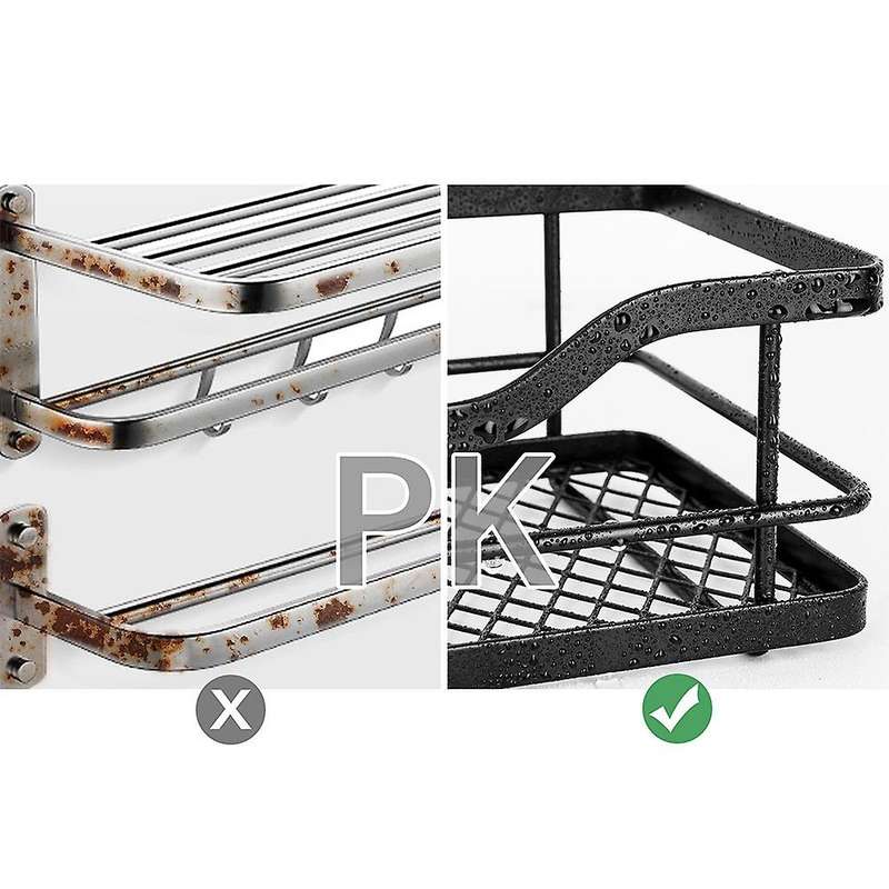2pcs Bathroom Basket Rack with Hooks, Metal Shower Rack for Kitchen