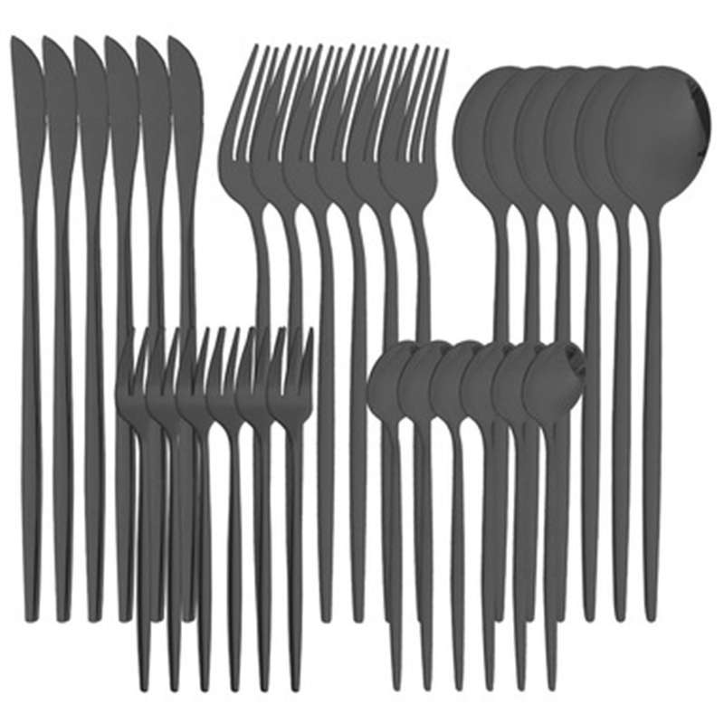 Stainless Steel Cutlery Black Spoon Fork Knife Set Of Household