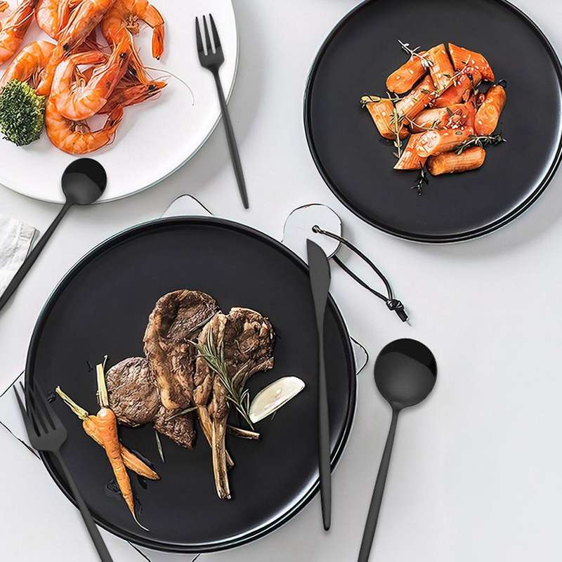Stainless Steel Cutlery Black Spoon Fork Knife Set Of Household