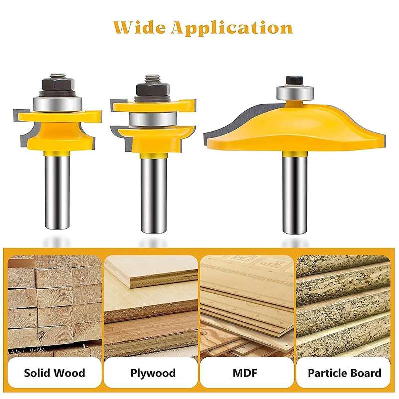 3 Pcs Router Bit, 1/2-inch Raised Panel Cabinet Door Router Bit Set