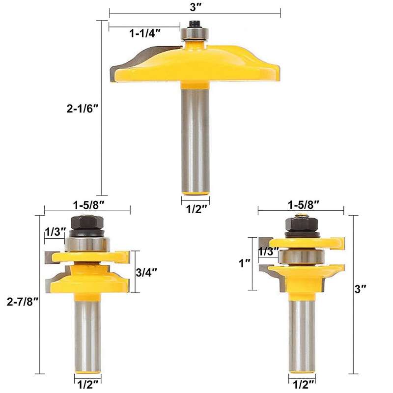 3 Pcs Router Bit, 1/2-inch Raised Panel Cabinet Door Router Bit Set
