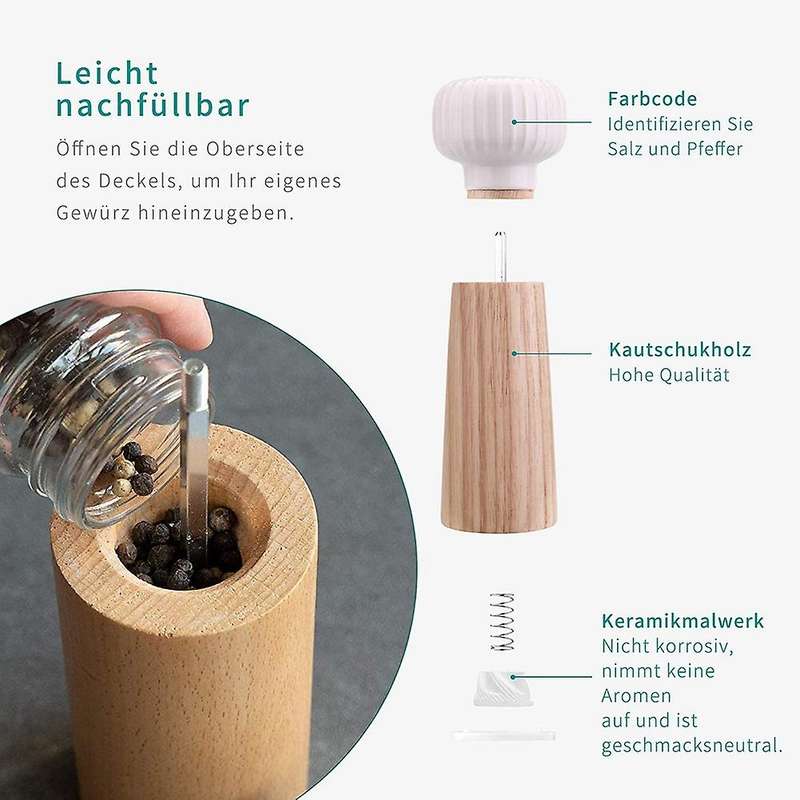 Salt and Pepper Grinder Set - Wood and Ceramic Pepper Mill Grinder