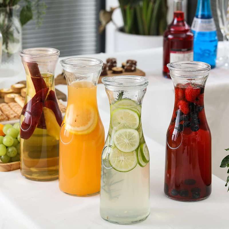 2 Pack Glass Carafes with Acrylic Lids, 35 Oz Water Pitcher Container