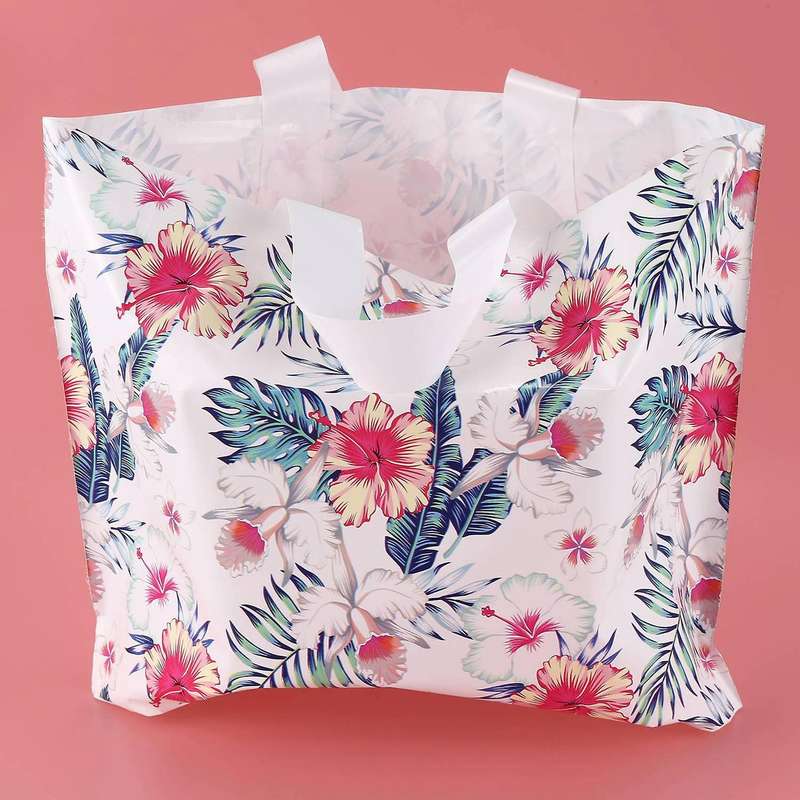 100pcs Shopping Hand Plastic Bag Tropical Leaf Flower Plastic Bag