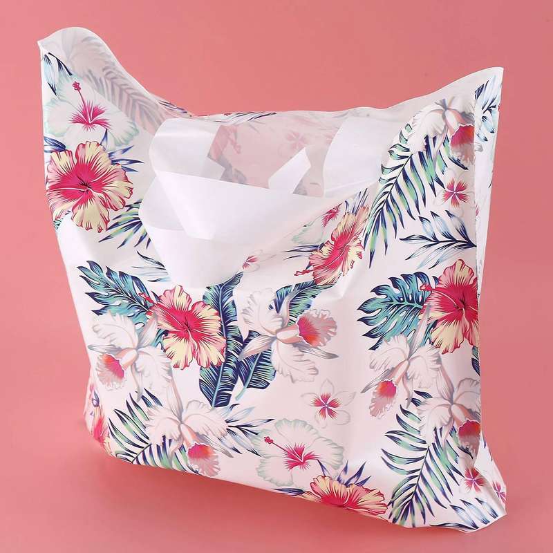 100pcs Shopping Hand Plastic Bag Tropical Leaf Flower Plastic Bag