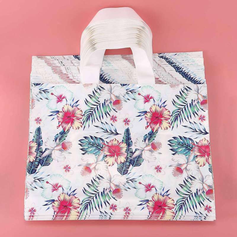 100pcs Shopping Hand Plastic Bag Tropical Leaf Flower Plastic Bag