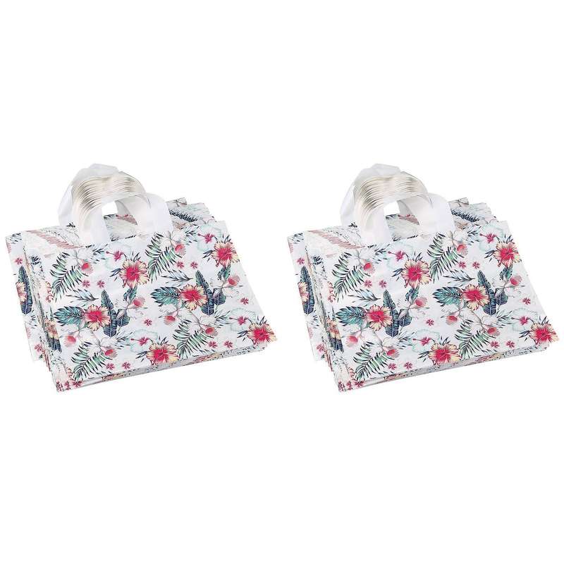 100pcs Shopping Hand Plastic Bag Tropical Leaf Flower Plastic Bag