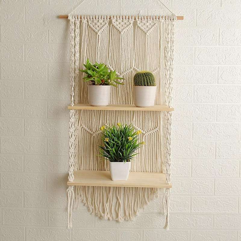 Macrame Wall Hanging Shelf - Boho Indoor Hanging Shelves