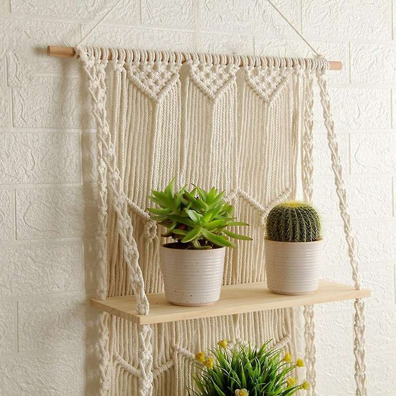 Macrame Wall Hanging Shelf - Boho Indoor Hanging Shelves