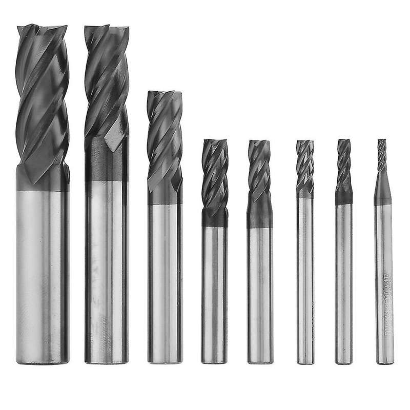 8pcs 2-12mm Carbide End Mill 4 Flutes Milling Cutter Tool Kit Carbide