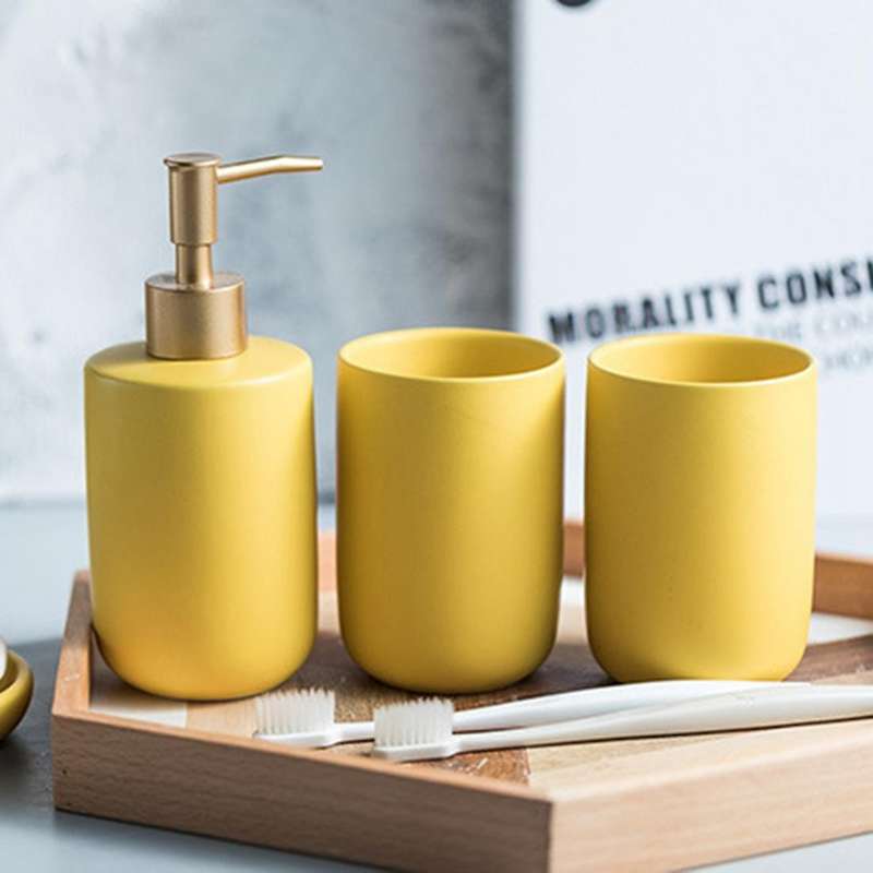 Simple Ceramic Bathroom Four-piece Wash Set Mouthwash Cup Set White