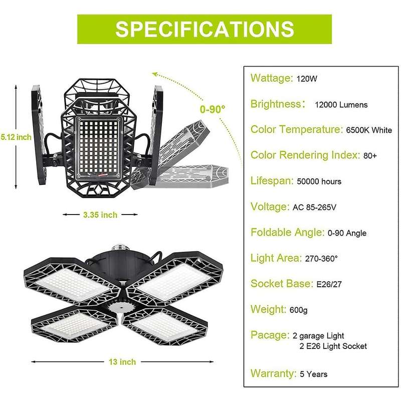 Led Garage Lights with 4 Adjustable Panels Garage Lights for Garages