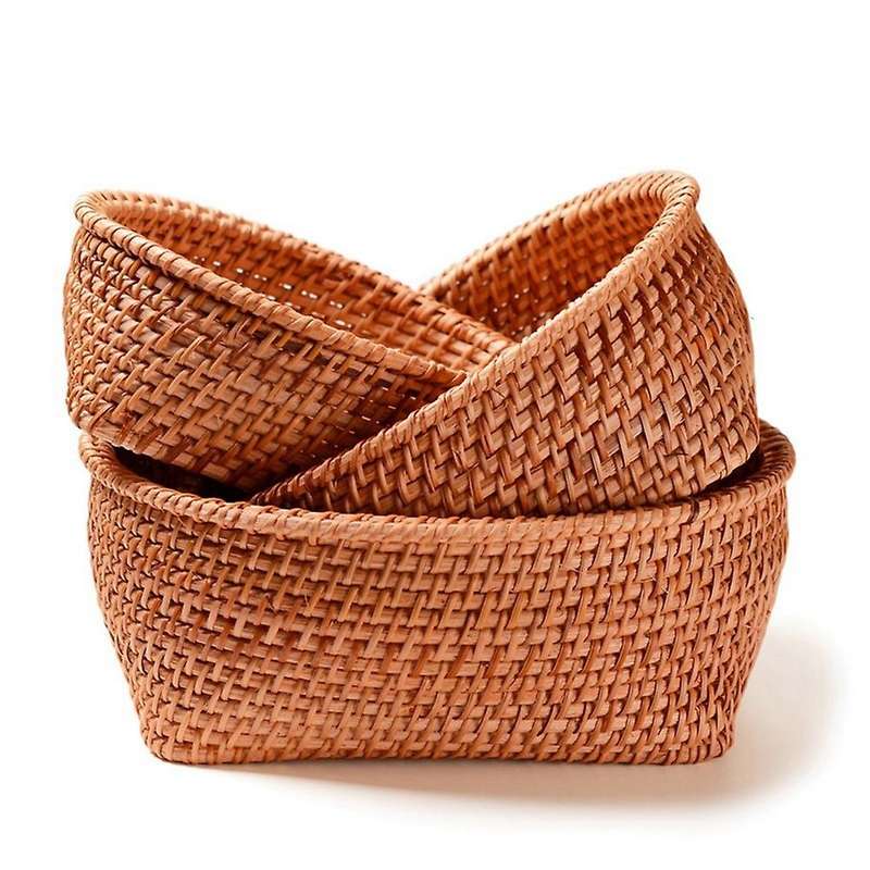 Handwoven Rattan Storage Tray Set Round Wicker Basket Bread Food