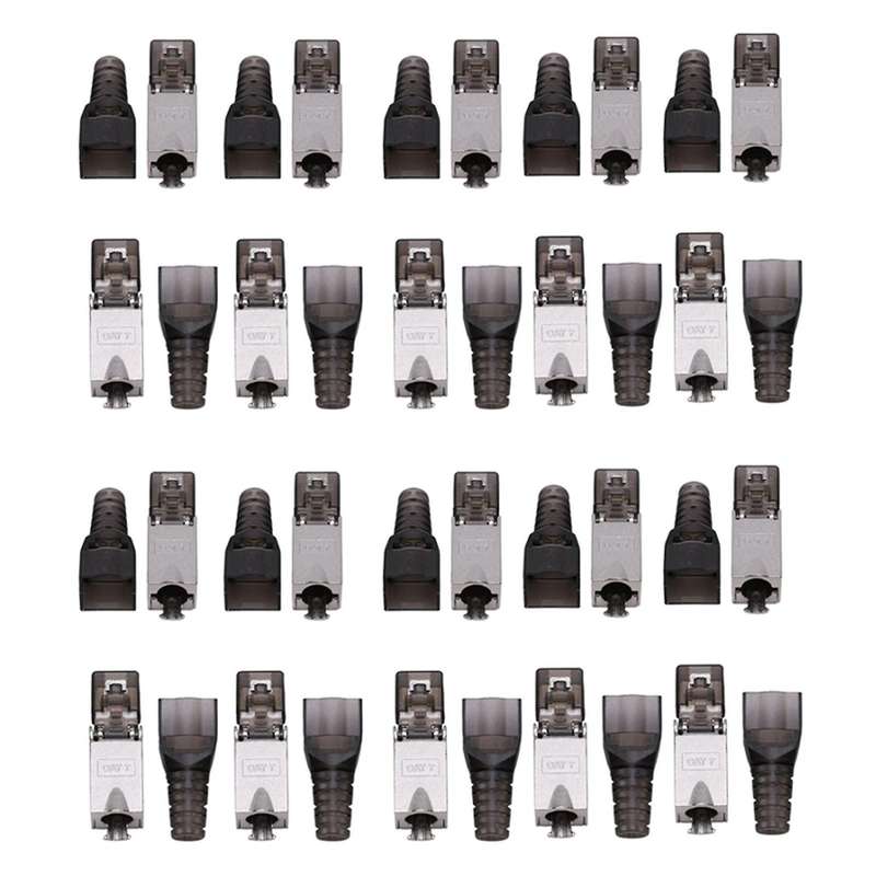 10pcs Tool-free Shielded Rj45 Cat 7 Termination Plug Connector - Gray