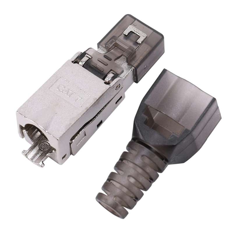 10pcs Tool-free Shielded Rj45 Cat 7 Termination Plug Connector - Gray