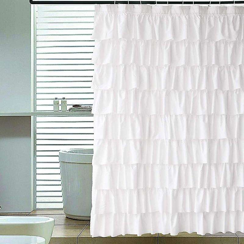 Ruffle Shower Curtain Decor Soft Polyester, White,71 Inch X 71 Inch