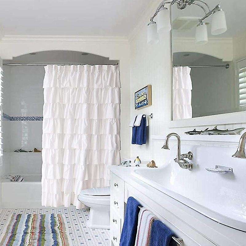 Ruffle Shower Curtain Decor Soft Polyester, White,71 Inch X 71 Inch
