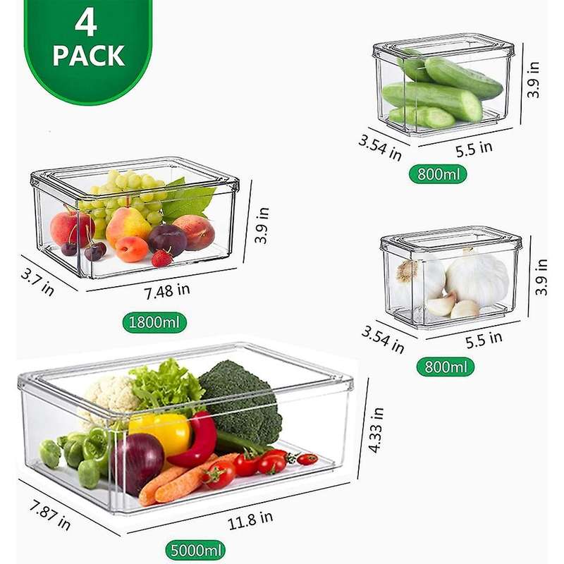 Fridge Organizer Stackable,set Of 4 Kitchen Refrigerator Organizer