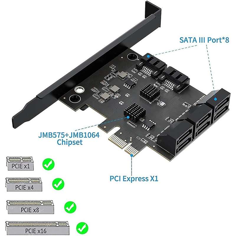 Pcie Sata Card, 8 Port with 8 Sata Cables Sata 3.0 Controller