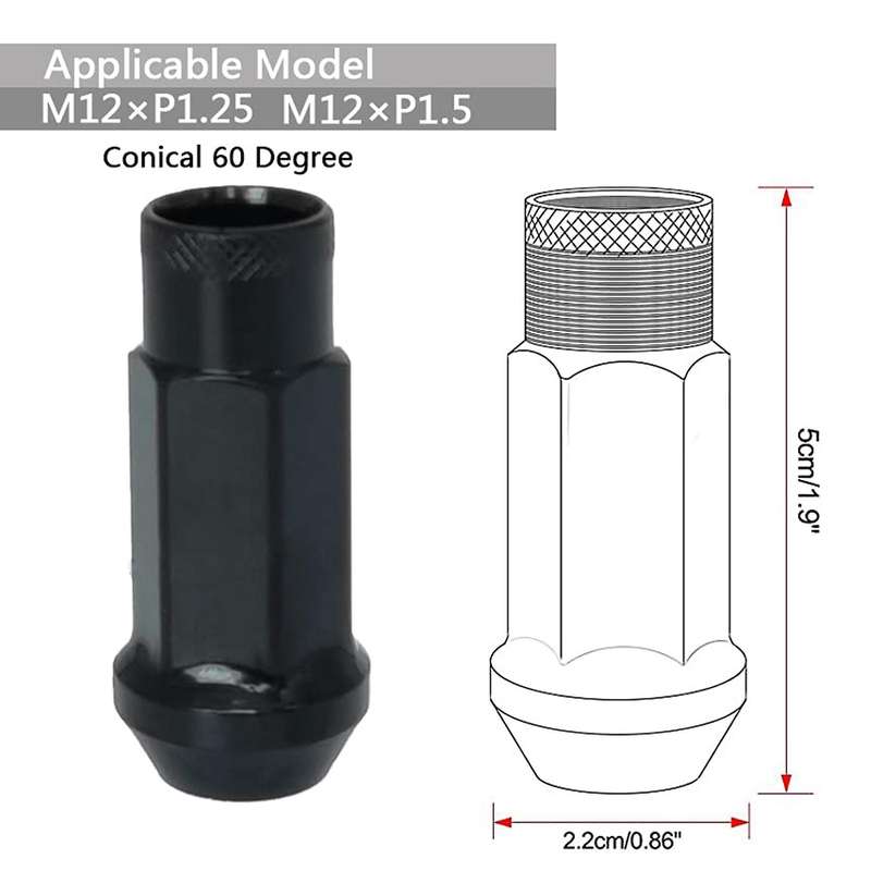 Lug Nut M12x1.25 Open Wheel Nut,tapered Acorn Seat,lock Nuts (black)