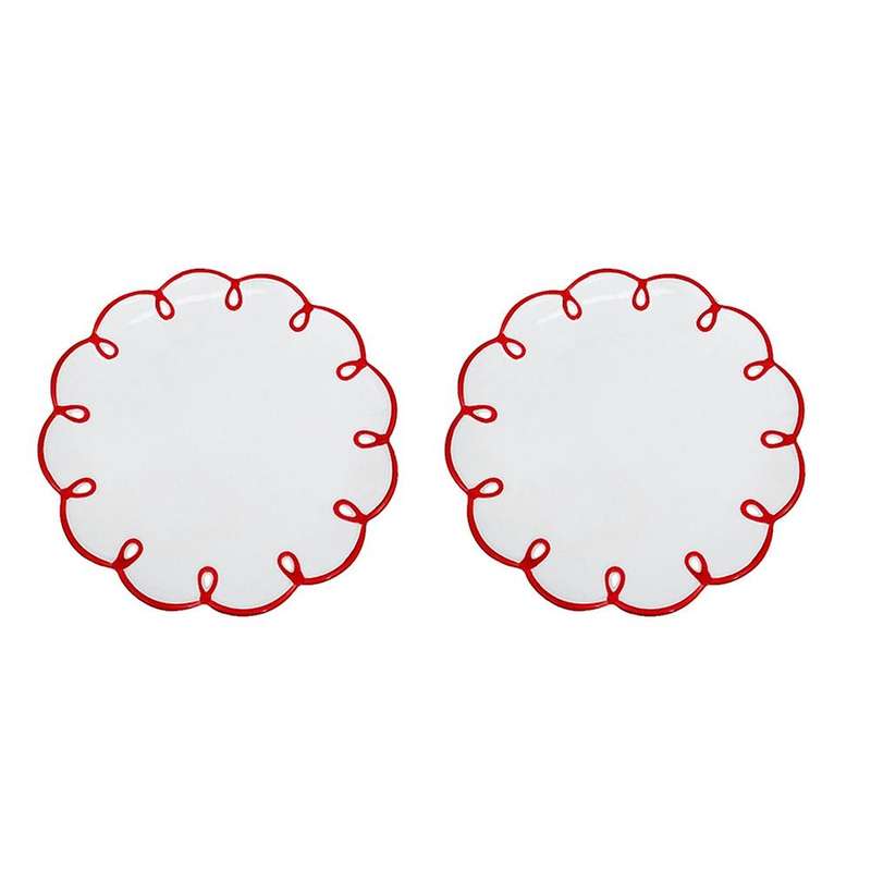 2x Ins Creative Retro Red Border Flower 9 Inch Disc Ceramic Plate