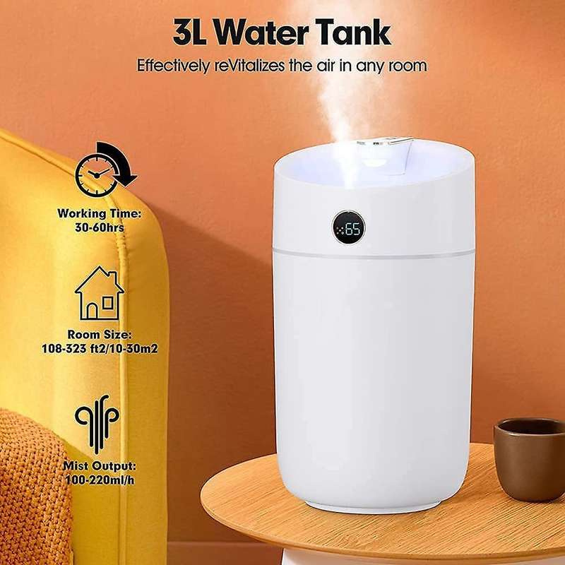 3l Cool Mist Humidifier with Double Spray with Humidistat Led Display