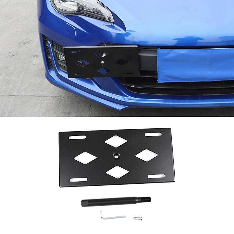Front Bumper Tow Hook License Plate Mount Bracket Holder, Black
