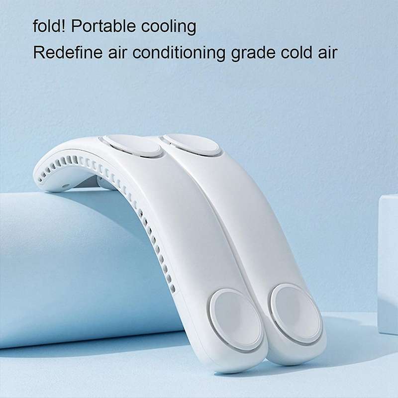 Portable Mini Hanging Neck Fan Bladeless Usb Rechargeable Blue