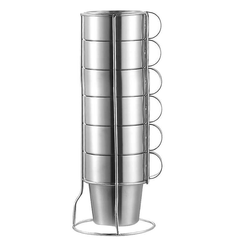 Stackable Coffee Cup Set with Cup Holder Anti-scald Cups, 6pcs Cup