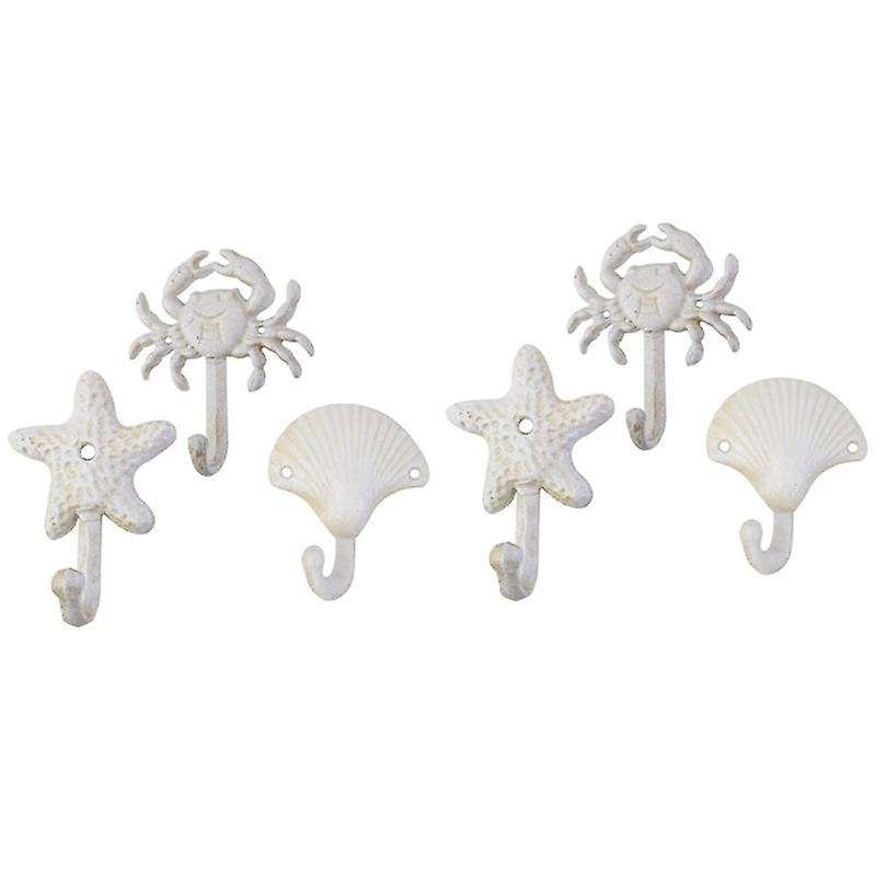 Set Of 3 Starfish Seashell Crab Cast Iron Decorative Metal Hooks