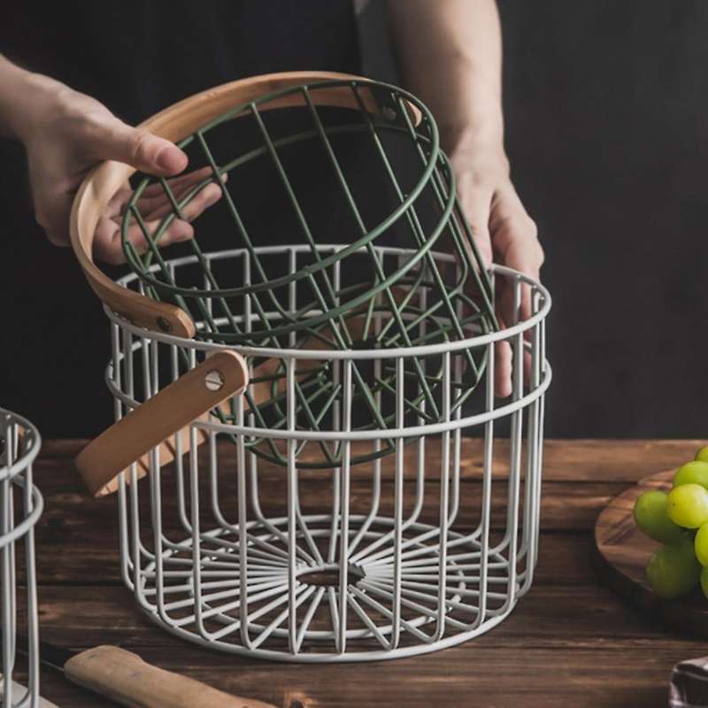 Iron Storage Basket with Handle Fruit Storage Basket Home Container A