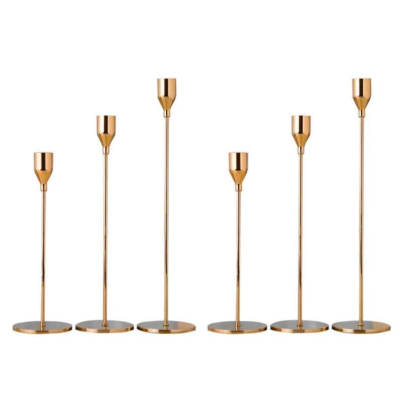 6pcs Chinese Style Metal Candle Holders Simple Golden