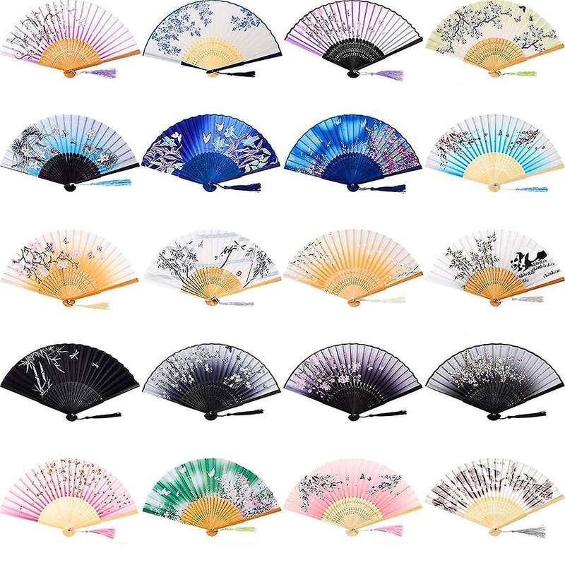 20 Pcs Chinese Vintage Style Foldable Bamboo Framed Fan for Women