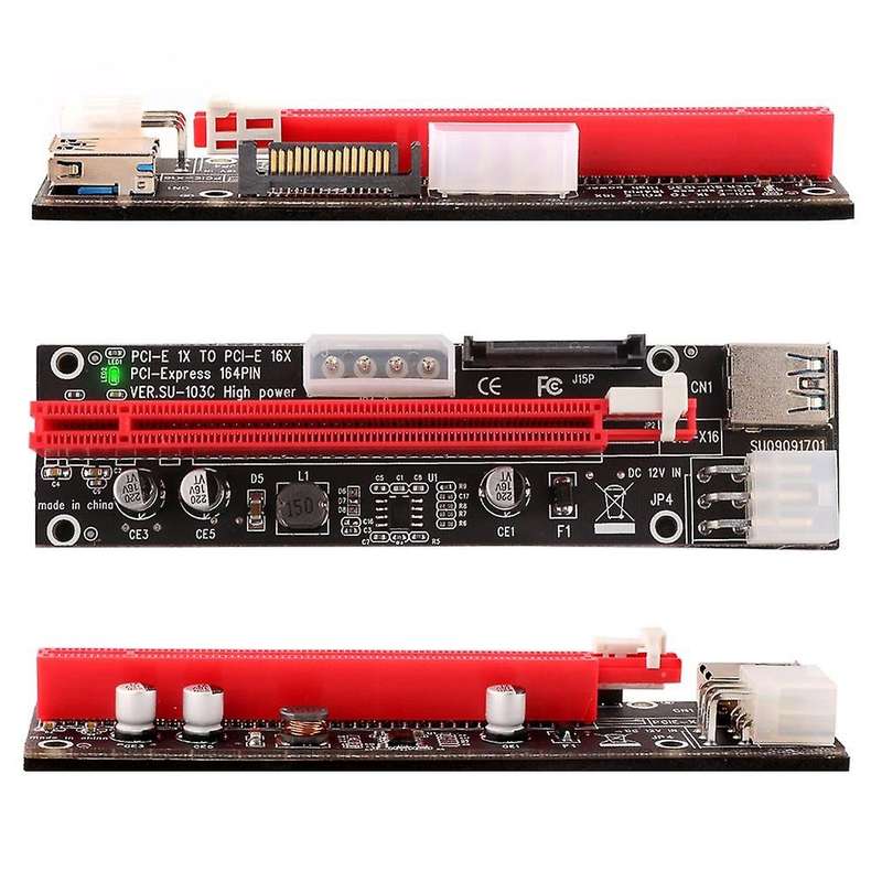 6 Pcs Pci-e Gpu Riser Cable 16x to 1x Eth Mining Powered Riser Card